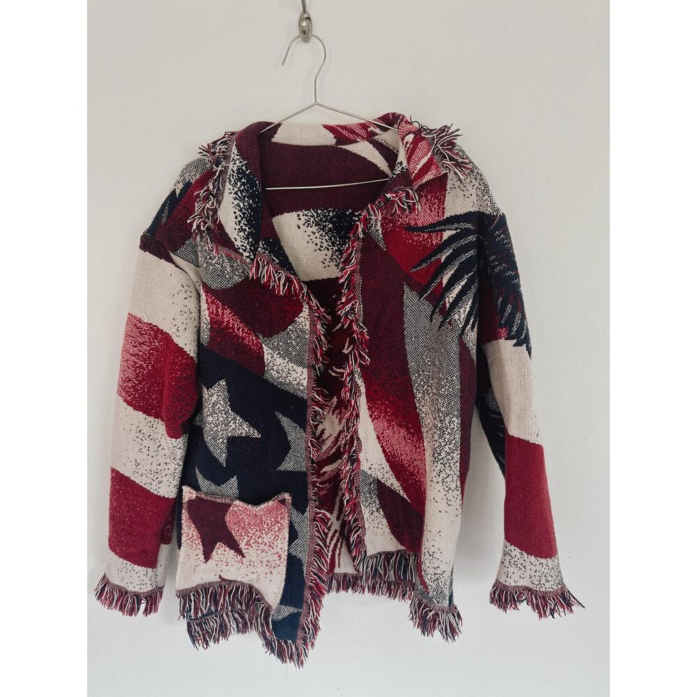 American Flag Eagle Tapestry Jacket | One of a Kind Patriotic Fringe Coat